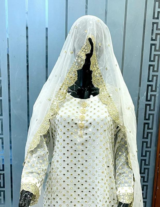 MI CLOSET  PERSENT ON EID COLLECTION with chiffon shirt and dupata emboidry tilla and sheesha work on allover sher and borders matha pati with heavy work with on neck fancy stud pati beauti full article grip inner silk palazo sharara style tailor stitch 1