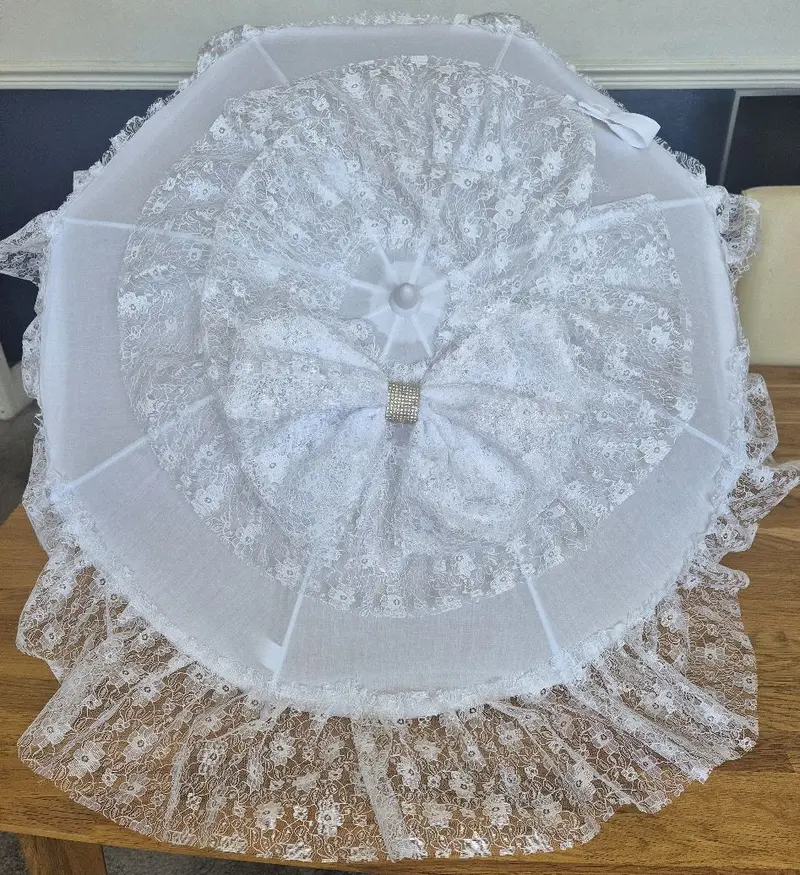 Product Introduction of Pram/Pushchair Parasol Universal  White lace Frills and Bows 6