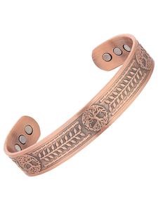 Copper Magnetic Cuff Bracelet, Adjustable Flower & Leaf Engraved Bracelet for Women & Men, Elegant All-match Fashion Accessories for Daily Wear