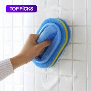 Bathroom Sponge Scrubber, 1 Count Cleaning Brush with Handle, Household Bathroom Cleaning Tool for Tub Tile
