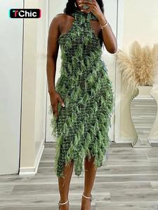 Women's Patchwork Fringe Sheer Backless Bodycon Dress, Summer Clothes Women, Elegant High Neck Sleeveless Long Dress for Party Club Dating Wear, Women's Clothing for Summer