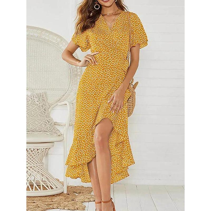 Summer Beach Maxi Dress Women Floral Print Boho Long Chiffon Dress Ruffles Wrap Casual V-Neck Split Sexy Party Dress Robe Femme 2