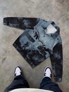 Men's All Over Print Button Front Jacket, Regular Fit Street Fashion Long Sleeve Collared Outerwear for Fall & Winter, Men's Clothes for Daily Wear