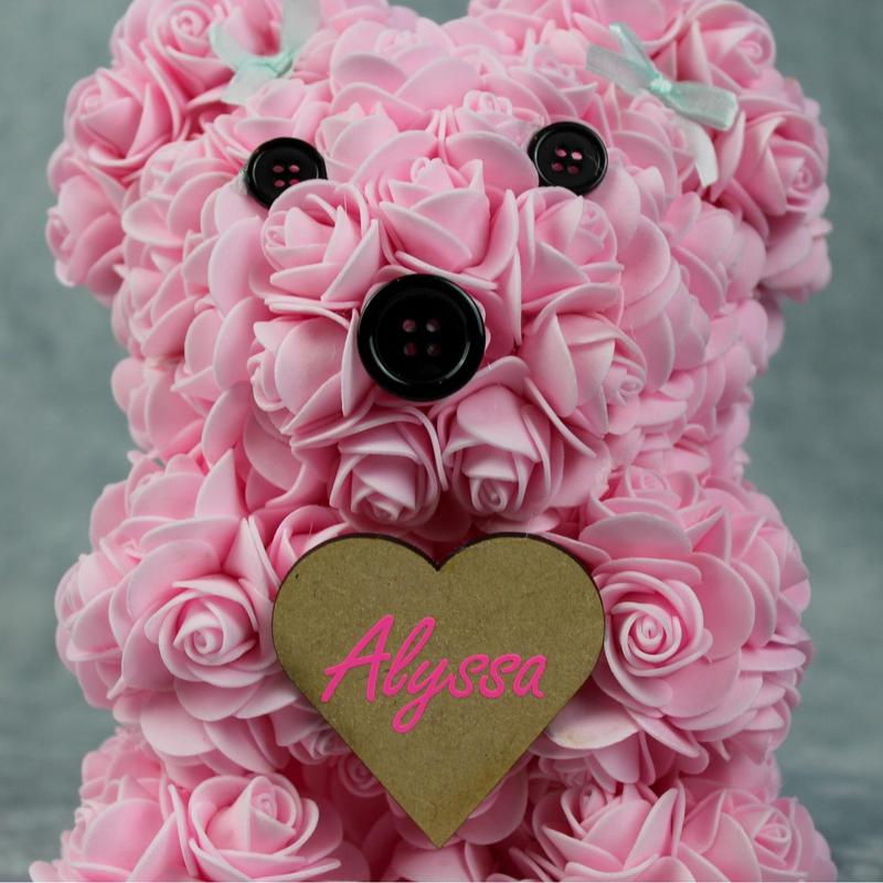 Personalised Flower Bear Custom Name Rose Bear Teddy Artificial Rose Birthday Christmas Mother's Day Gift for Her Gift For Him Nan Friend Daughter Son Wedding Funeral Memorial Colourful Flowers Personalized 1