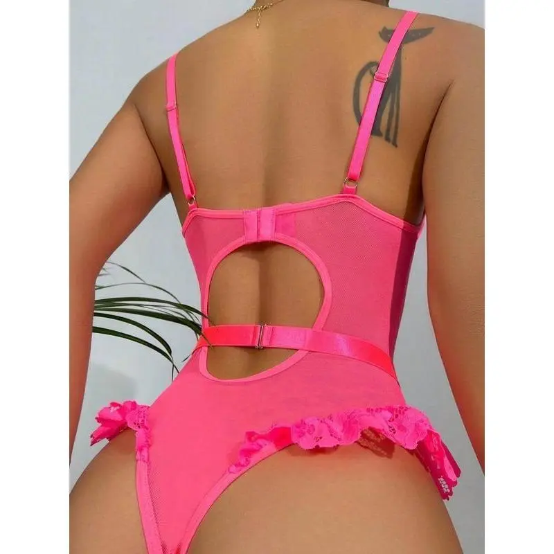 Women's Cut Out Lace Sexy Lingerie Set, Adjustable Strap Sheer Bodysuit & Garter Belt & Stockings, Women's Lingerie & Underwear for All Seasons 7