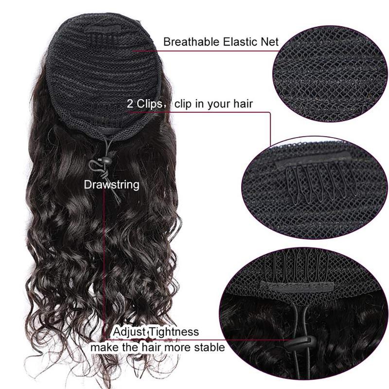 Water Wave Ponytail Human Hair Extensions Wrap Around Ponytail Drawstring Ponytail Brazilian 9A Hair Pony Tail Clip in Hairpiece 5