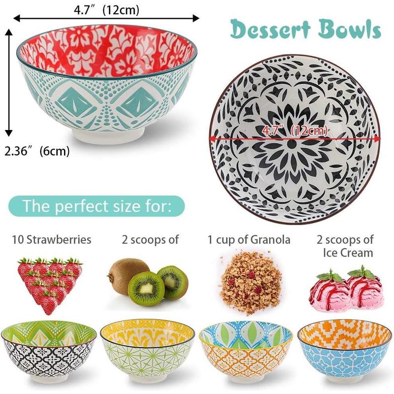 Porcelain Dessert Bowls Cereal bowl - Ceramic Bowl Set of 6 - Colorful Small Bowls for Ice Cream | Soup | Cereal | Rice | Snack | Side Dish | Condiment Microwave and Dishwasher Safe -4.75 Inch(10OZ) 1