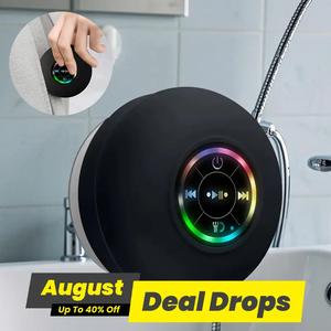 Waterproof Speaker, USB Rechargeable Portable Stereo Speaker with LED Light, Wireless BT Speaker for Bathroom Kitchen Outdoor Camping, Multifunctional Wireless Speaker, Black Outdoor Speakers