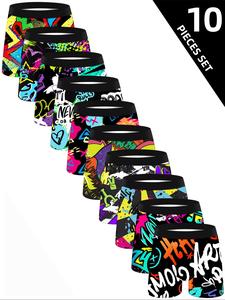 Men's Graffiti Print Boxer Brief, Breathable Comfy Underwear for Daily Wear, Casual Men's Underwear for All Seasons