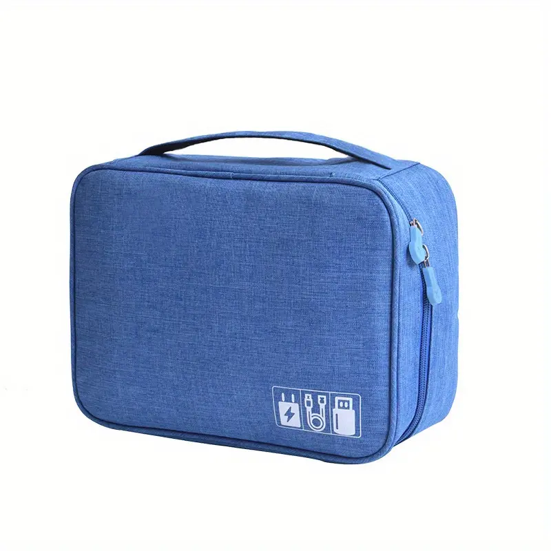 [Waterproof Electronics Organizer] Durable Waterproof Travel Electronics Organizer Bag - Adjustable Compartments, Mesh Pouches & Handle for Chargers, Phones, Laptops & Accessories, Blue 3