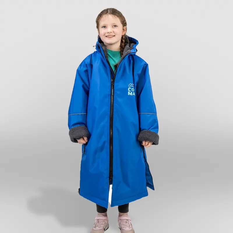Cosimac Junior CosiRobe Flex - Blue with Grey Fleece - Super Warm Waterproof Outdoor Changing Robe for Sea Swimming Outwear Comfort Kids Coat Horse Riding Equestrian 3
