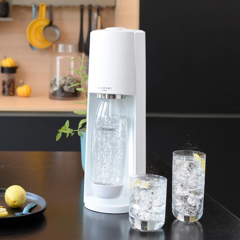 SodaStream Terra Sparkling Water Maker, Sparkling Water Machine & 1L Fizzy Water Bottle, Retro Drinks Maker w. BPA-Free Water Bottle & Quick Connect Co2 Gas Bottle for Home Carbonated Water - White 6