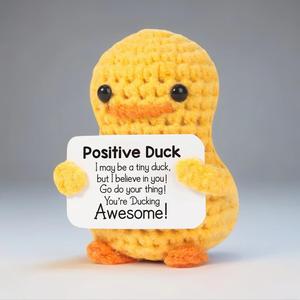 Cute Knitted Duck with Positive Card, Handmade Emotional Support Crochet Doll for Gift, DIY Knitting Supplies for Home Office Decor, Gift for Mom, Cute Duck Design Stuffed Animals, Cute Girly Gifts, Toy Plushies, Cuddly Doll Gift