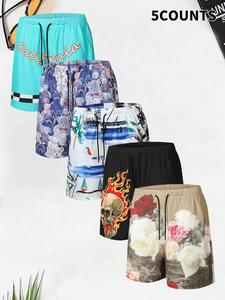 Men's Floral & Skull Print Boxer Brief, Casual Comfy Breathable Short-leg Shorts for Summer, Men's Bottoms for Beach Vacation