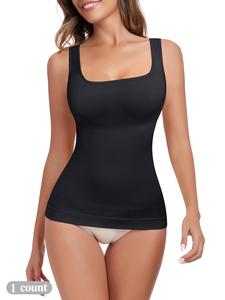 Women's Tummy Control Shapewear Tank Tops, Seamless Square Neck Compression Tops, Slimming Body Shapewear, Solid Backless Shaper