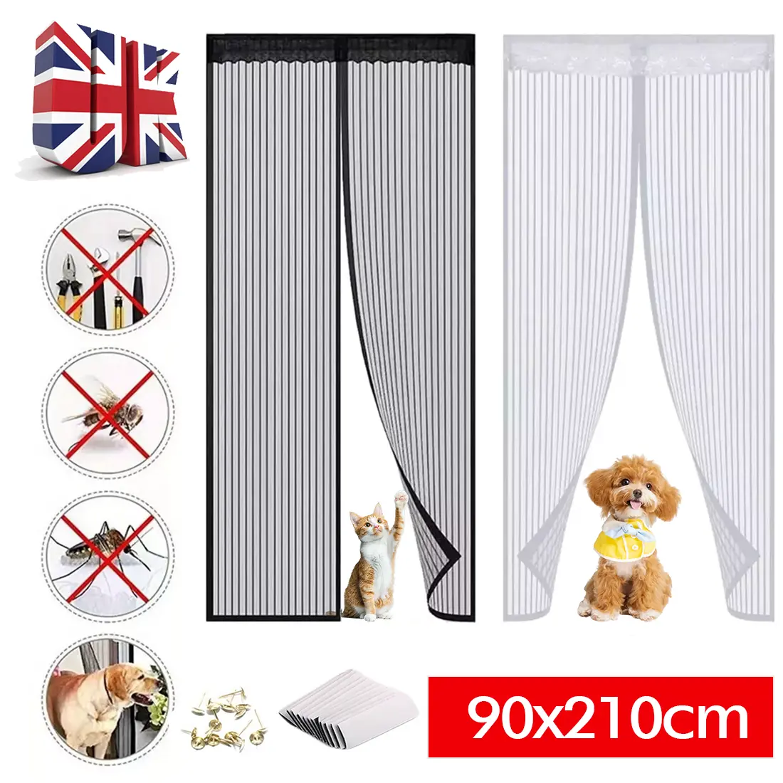 Magnetic Screen Door with Mesh Netting - Mosquito and Insect Protection, Easy to Install, Fits Standard Doorways