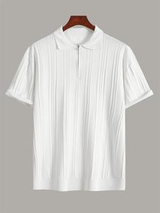 Men's Solid Color Pique Polo Shirt, Regular Fit Casual Short Sleeve Zipper Collared Top for Summer, Fashion Men's Clothes for Daily Wear, Tropical