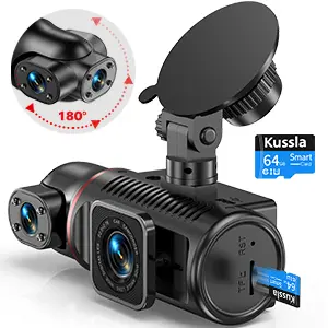 2025-New  Dash Cam Front and Rear Inside 3 Channel Dashcam for Cars 1080P with 64GB Card Adjustable Lens 3 Ways Triple Camera with Night Vision, G-sensor, Loop Recording, Parking Monitor 7