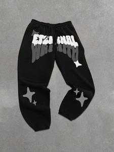 Men's Letter & Star Print Drawstring Waist Sweatpants, Casual Regular Fit Pocket Jogger Pants for Fall & Winter, Men's Trousers for Daily Wear