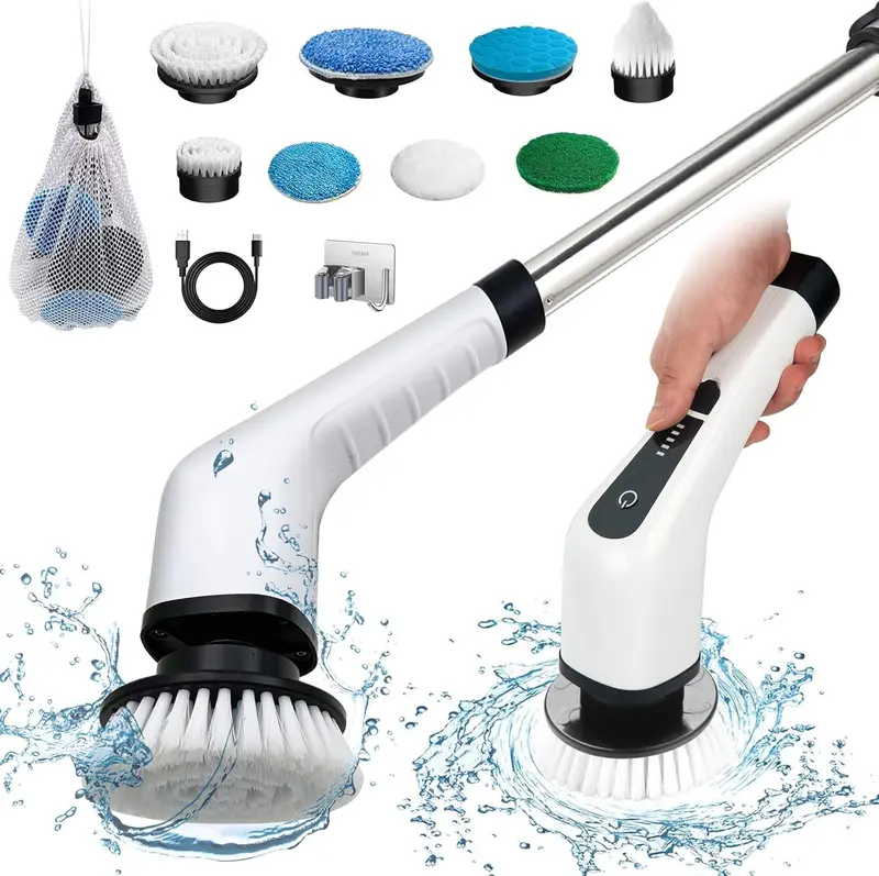 Electric Spin Cordless Tub and Tile Scrubber, 3 Speed 7 Replaceable Nylon Brush Heads, Power Spin Scrubber for Bathroom, Floor, Car, Kitchen, Wall, Glass 6