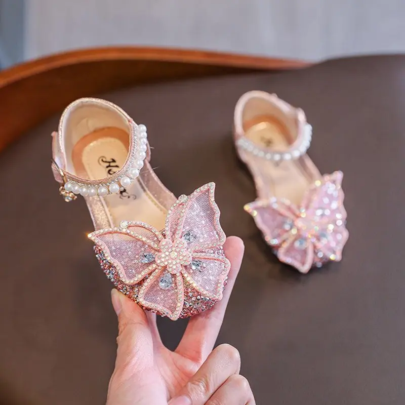 1Pair Kids Baby Girl Bow Princess Shoes Sandals For Children's Girls Non-slip Sequin Dance Performance Shoes 2