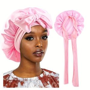 Solid Color Double Layer Hair Shower Cap, Wide Band Hair Bonnet for Spring Women, New Trendy Sleeping Bonnet
