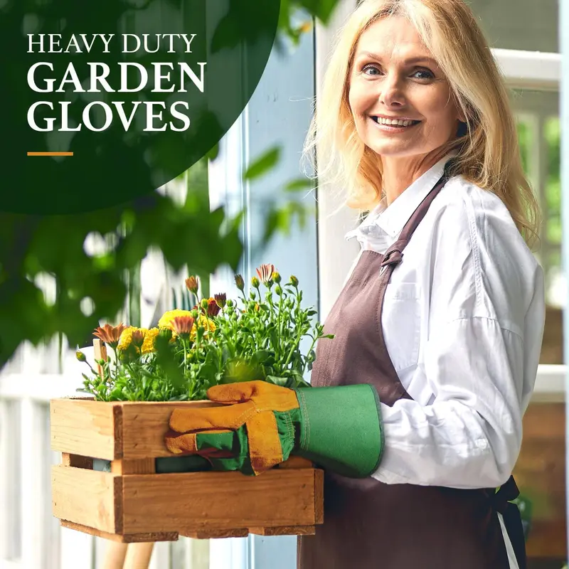 Unisex Leather Heavy Duty Gardening Gloves for Men and Women - Large Warm Thorn Proof Garden Gloves 4