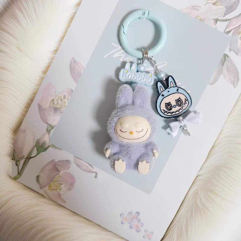 Fashion key rings cute labubu keychain for Hand bag car backpark teddy kawaii accessories gift beaded keychains labubu keychain bag soy milk phone trap toys clips labu  bubag  charm handmade lanyard 3
