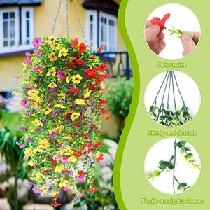 Artificial Flower Bouquet, 4 Counts/6 Counts Lifelike Faux Hanging Flower, Decorative Flower Arrangement, Lightweight Decorative Flowers for Outdoor Balcony Garden Decor, Artificial Flower Plant, Outdoor Faux Plants