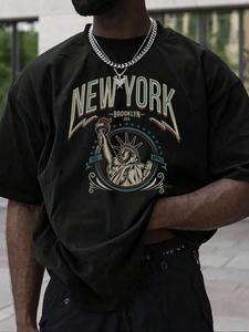 Men's Letter Print Round Neck Tee, Loose Casual Fashion Short Sleeve T-shirt for Summer, Men's Top for Daily Wear, Tropical