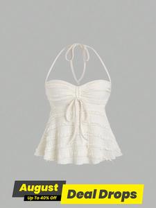 Women's Plain Halter Neck Top, Casual Sleeveless Top for Summer, Elegance Fashion Women's Top for Daily Wear, Womenswear