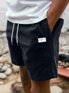 Men's Letter Patched Corduroy Shorts, Casual Breathable Comfy Wide Leg Shorts for Summer, Fashion Men's Bottoms for Daily Wear