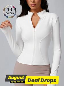 Women's Zip Up Sports Jacket, Tight Long Sleeve Sports Top, Ladies Sportswear Clothing for Spring Indoor Outdoor Wear, Yoga Jacket