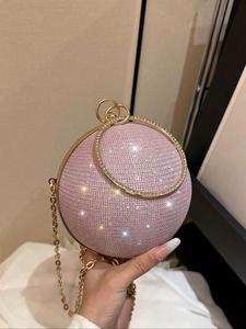 Fashion Rhinestone Decorated Round Handbag, Elegant Glitter Round Ball Evening Bag for Party, Banquet, Gift for Women Girl