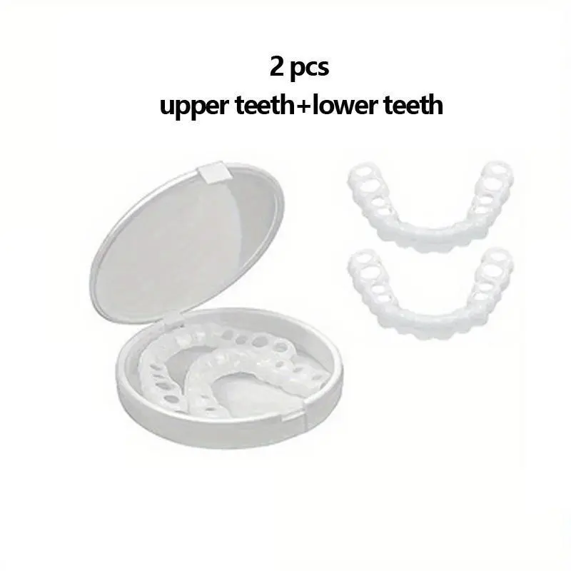 2pcs Comfortable And Flexible White Denture Veneers With Upper And Lower Denture Accessories, Unisex, Easy-to-Wear Dental Accessories - The Ultimate Denture Veneer Solution To Boost Your Confidence Oral 3