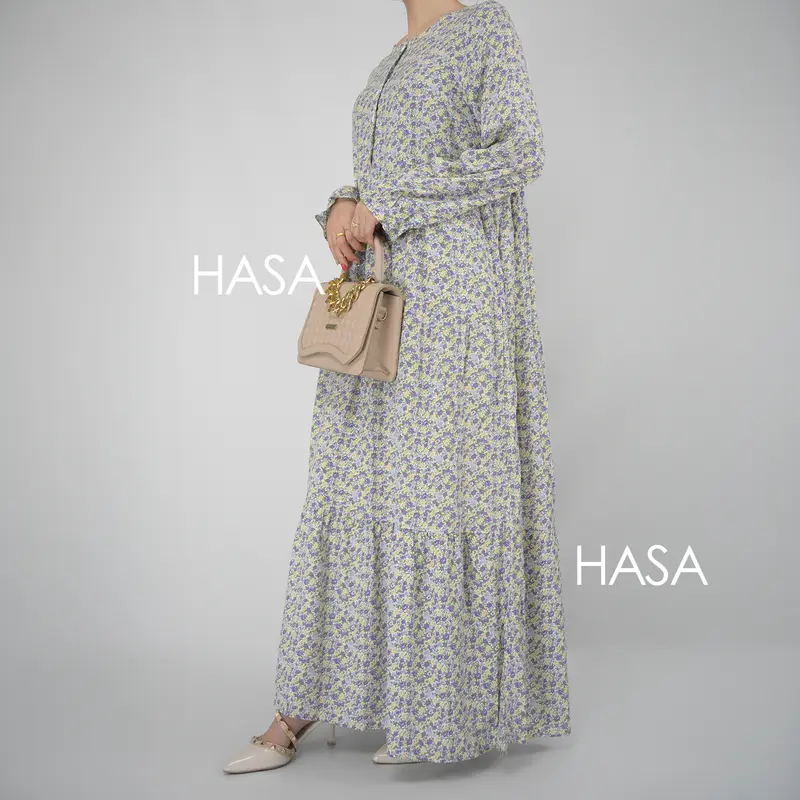 HS0620 HASA SERIES Rayon Long Dress Flower Design plain minimalist 6