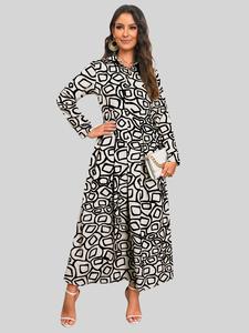 Womenswear Women's All Over Print Plicated Long Sleeve Shirt Dress, Casual Wear Maxi Dress for Women, Vintage Girly Clothes, Comfort Elegant Collared Long Dress for Spring & Fall, Ladies Dresses, Holiday Dresses, Dresses for Women, Dresses for Women