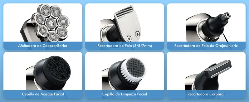 Product Introduction of Afeitadora Eléctrica para Hombres, 6 en 1 Afeitadora Eléctrica para Hombres con 8 Cabezales Rotativos, con Pantalla LED y Limpiador, IPX7 Impermeable, Recortador de Barba 9