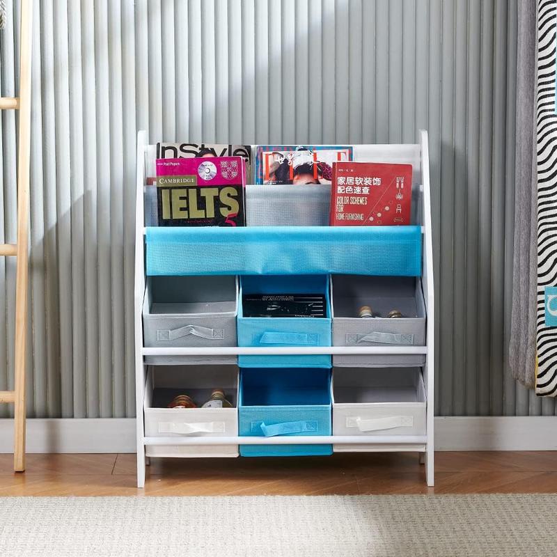 Kids Room Toys Organizer Unit, Toy Storage Unit with Storage Bins, also as Children Bookcase (6 Bins + 1 Shelf) 1