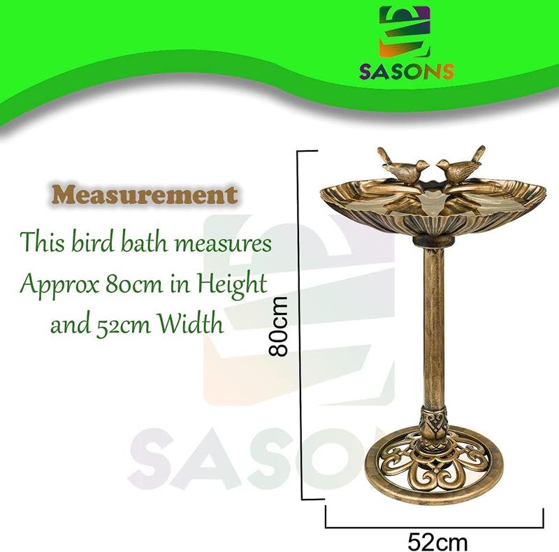 Large Free Standing Traditional Bird Bath Feeding Station Bronze Metal Effect Plastic Ornamental Bathing Feeder Table for Birds Garden, Patio, Lawn, Decking, Greenhouse & Outdoor Decor 4
