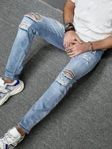Men's Regular Fit Plain Ripped Straight Leg Jeans, Casual Comfy Denim Pants for Daily Wear, Fashion Men's Bottoms for All Seasons, Cotton