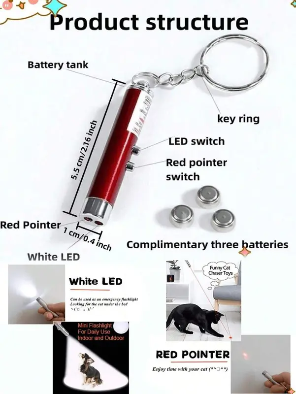 2-In-1 LED + Laser Cat Toy - Multifunctional Cat Teaser Wand, Interactive Pet Toy, Best Cat Toys, Portable Keychain Laser 5