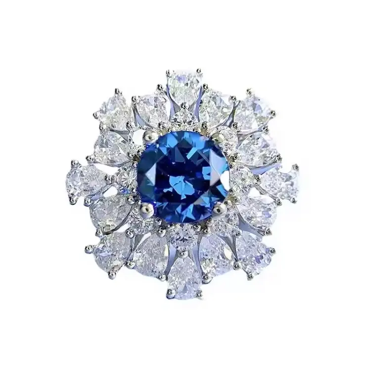 Sapphire High Carbon CZ Gemstone Wedding Engagement Ring Fine Jewellery 5