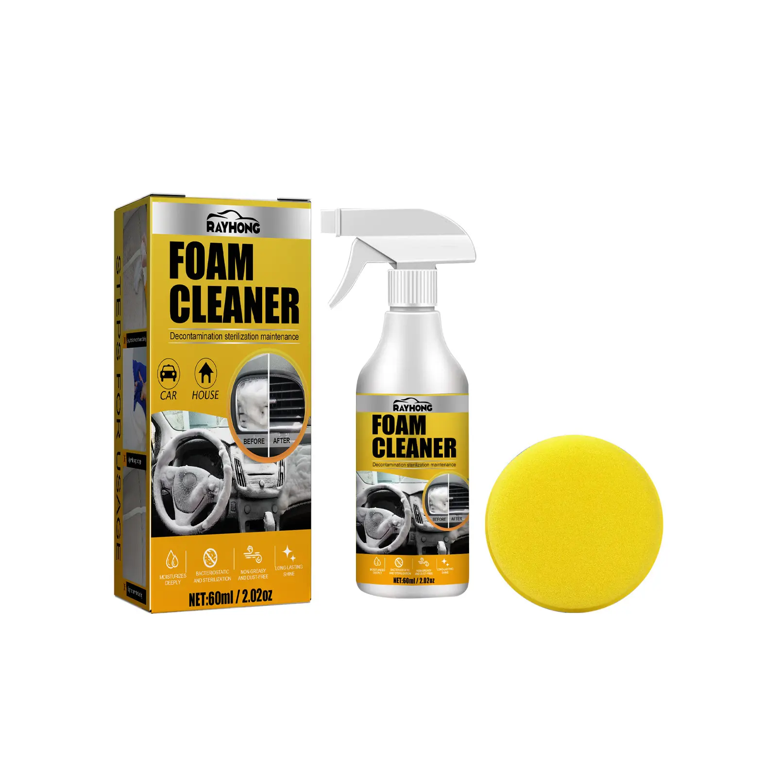 Rayhong Car Interior Foam Cleaner Waterless Stain Remover Seat Headliner Dashboard Foam Cleaner