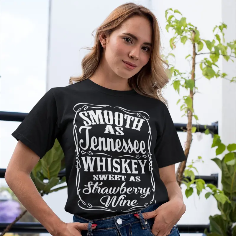 Smooth As Whiskey, Sweet as Strawberry Wine T-Shirt - Unisex Classic Tee in 100% Cotton - Bottom 2