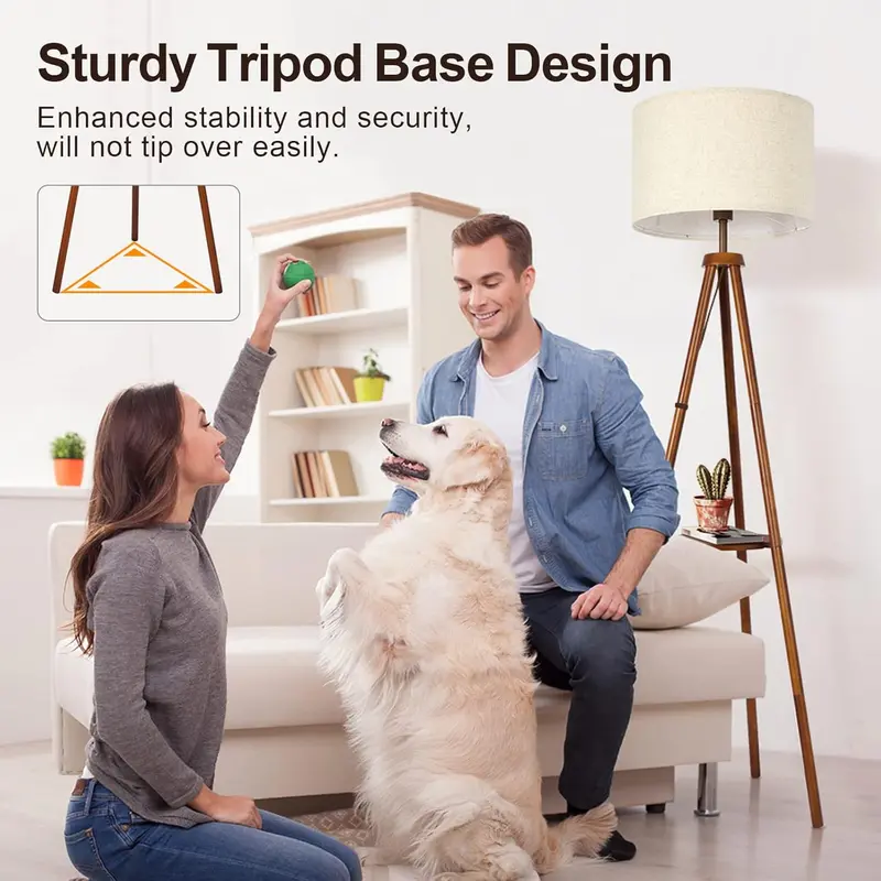 Solid Wooden Tripod Floor Lamp, Bulb Included, Standing Lamp with Remote Control, Dimmable & 4 Color Temperatures, 1H Timer, Floor Lamp with Storage Shelf Linen Shade for Living Room Bedroom 5