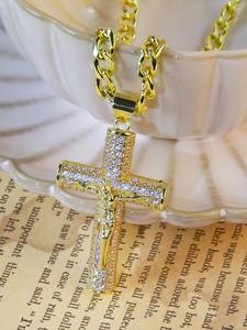 Vintage Zircon Cross Pendant Necklace for Men & Women, Stainless Steel Jewelry for Party, Daily Clothing Decor, Trendy All-match & Exquisite Jewelry for Birthday Gift