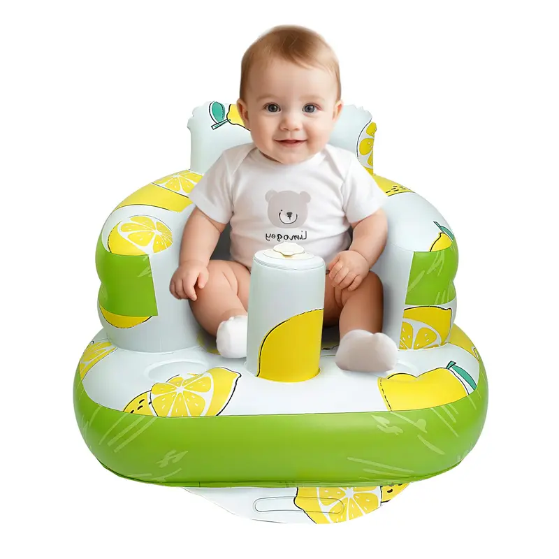 Inflatable Baby Chair, Baby Inflatable Seat for Babies 3 Months and Up Summer Inflatable Baby Seat for Sitting Up, Blow Up Baby Floor Seat with Built in Air Pump, Bear 8