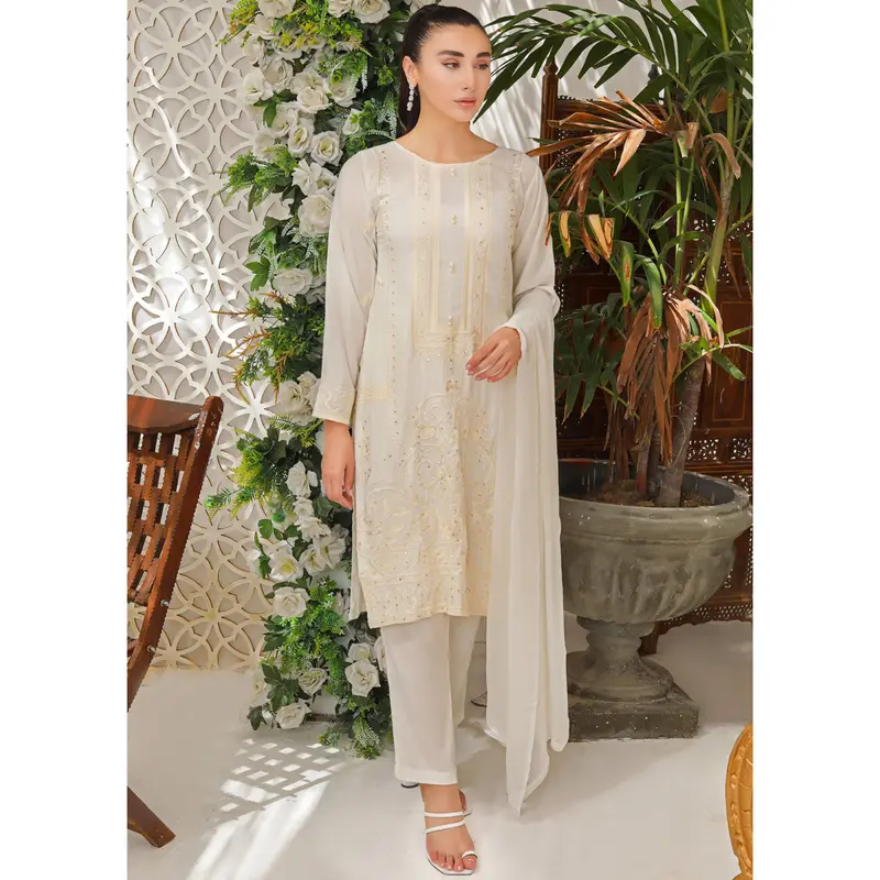 HK205 Abeer Readymade White Linen Suit 1