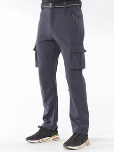 Men's Solid Color Waterproof Windproof Thermal Lined Pants, Casual Comfy Warm Trousers for Outdoor Activities, Men's Bottoms for Winter, Menswear